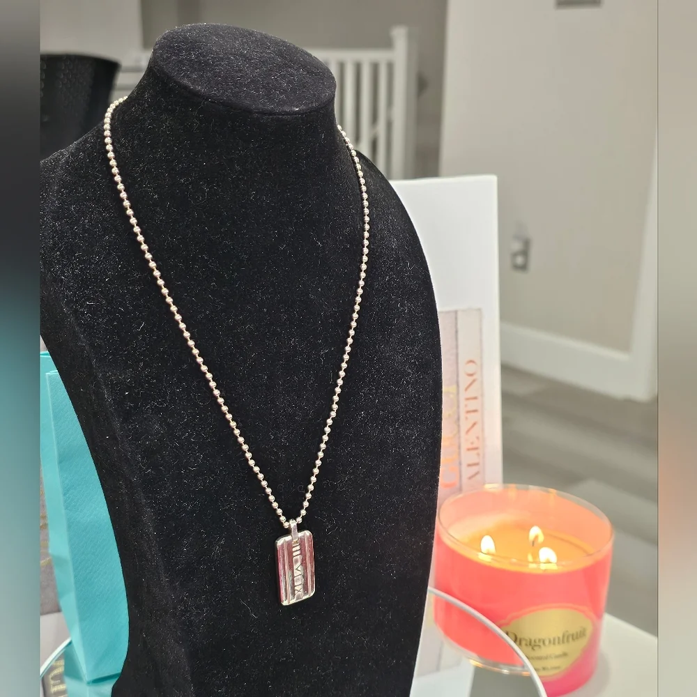 ✨Tiffany & Co. Atlas 925 Sterling Roman Numeral Dog Tag Pendant Necklace✨